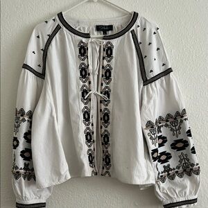 RD & Koko Tribal Embroidered Front-Tie Blouse Jacket